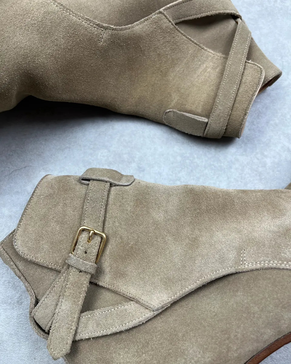Saint Laurent Beige Wyatt Jodhpur Suede Leather Boots QIrMajw 4