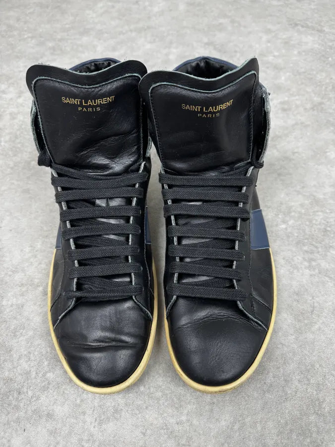 Saint Laurent Black & Blue Leather High Sneakers XUJflYm 2