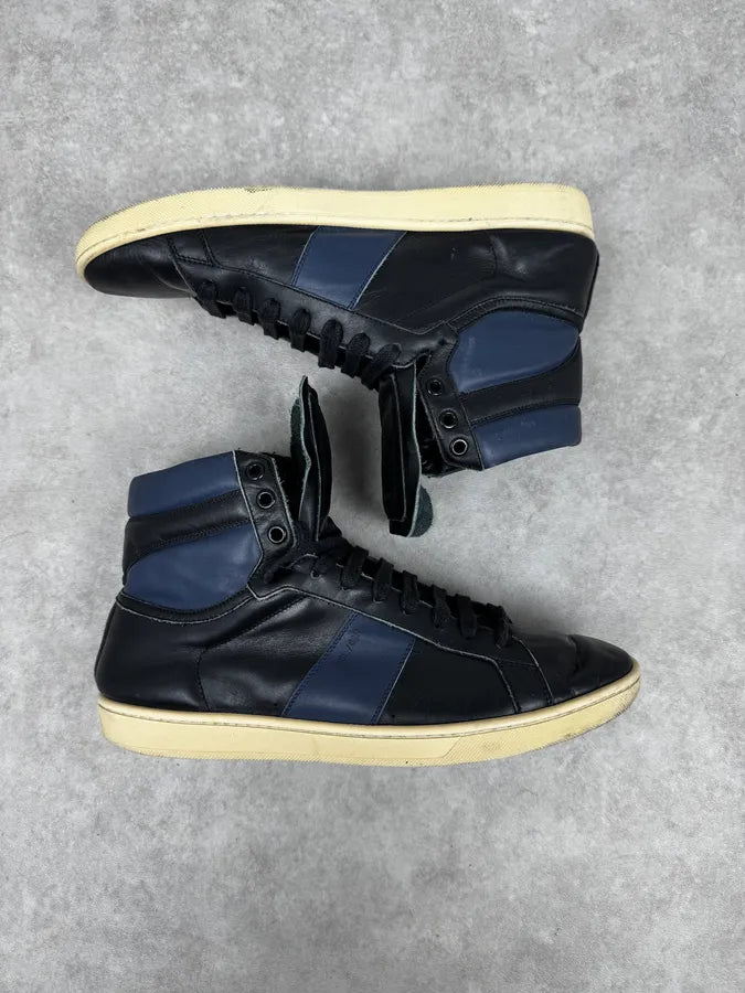 Saint Laurent Black & Blue Leather High Sneakers XUJflYm 1