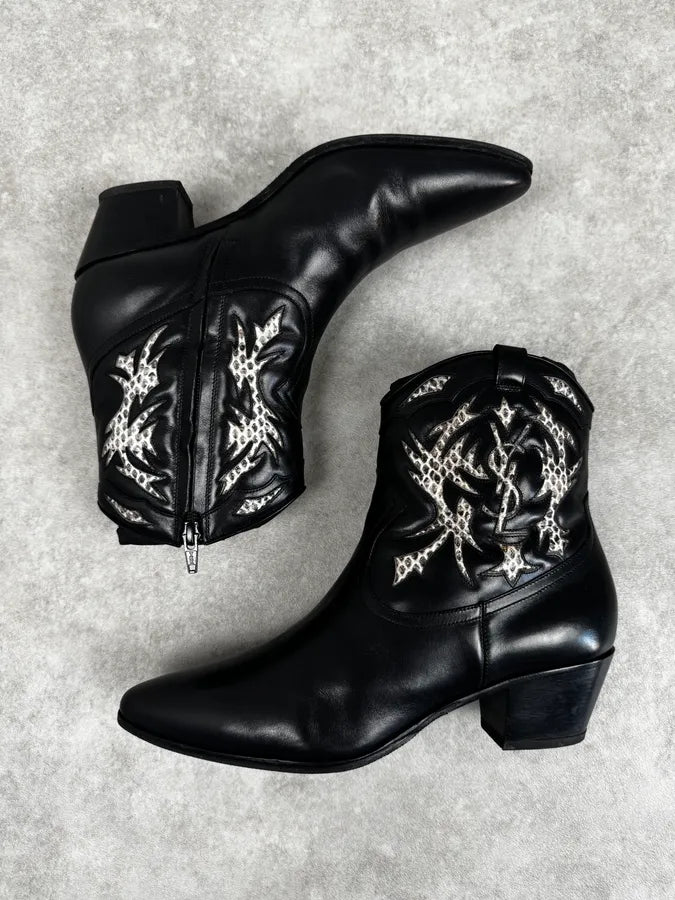 Saint Laurent Black & Python YSL Ornements Boots znElSQW 1