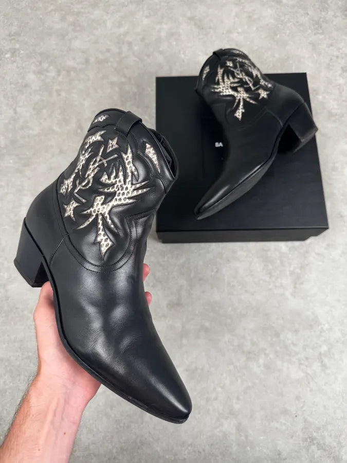 Saint Laurent Black & Python YSL Ornements Boots znElSQW 0