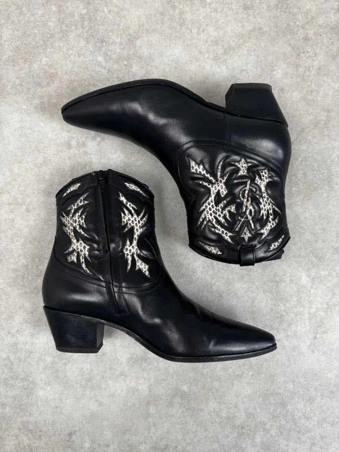 Saint Laurent Black & Python YSL Ornements Boots znElSQW 2