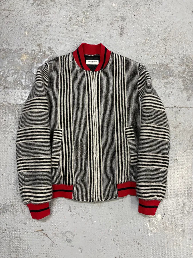 Saint Laurent Black & White Wool Zebra Teddy Bomber Jacket wJLHCsq 0