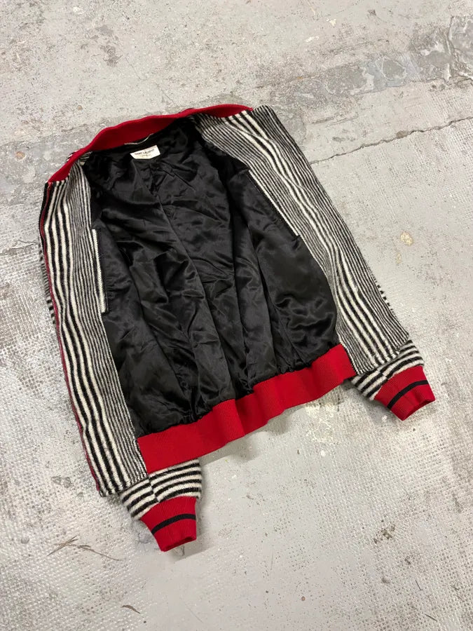Saint Laurent Black & White Wool Zebra Teddy Bomber Jacket wJLHCsq 6