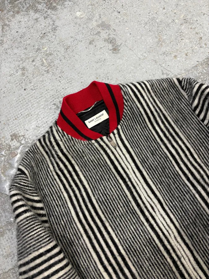 Saint Laurent Black & White Wool Zebra Teddy Bomber Jacket wJLHCsq 4