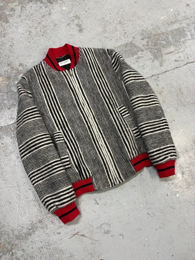 Saint Laurent Black & White Wool Zebra Teddy Bomber Jacket wJLHCsq 3