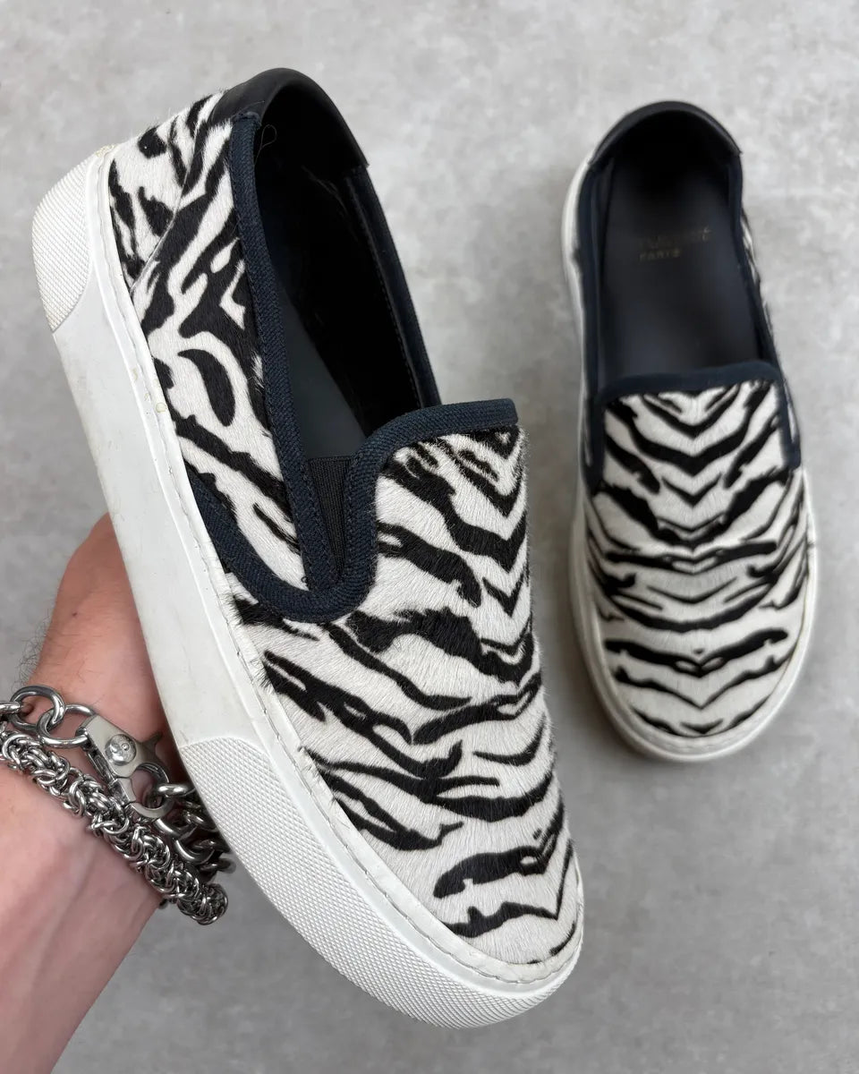 Saint Laurent Venice Black & White Calf Hair Zebra Mules Shoes jdHymoF 0