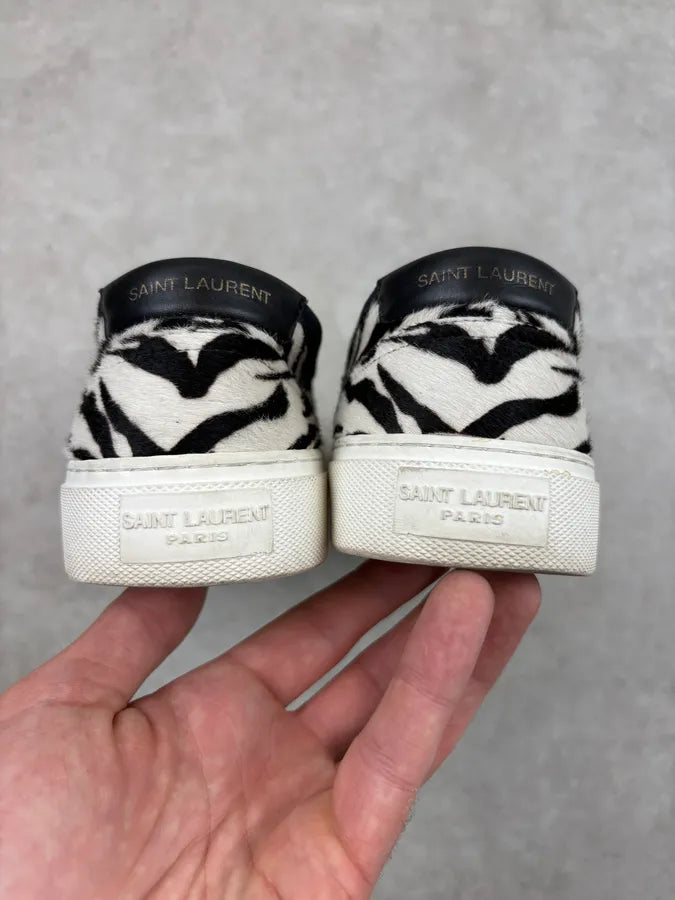 Saint Laurent Venice Black & White Calf Hair Zebra Mules Shoes jdHymoF 5