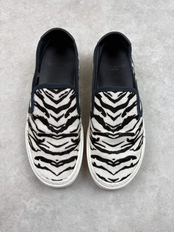 Saint Laurent Venice Black & White Calf Hair Zebra Mules Shoes jdHymoF 1
