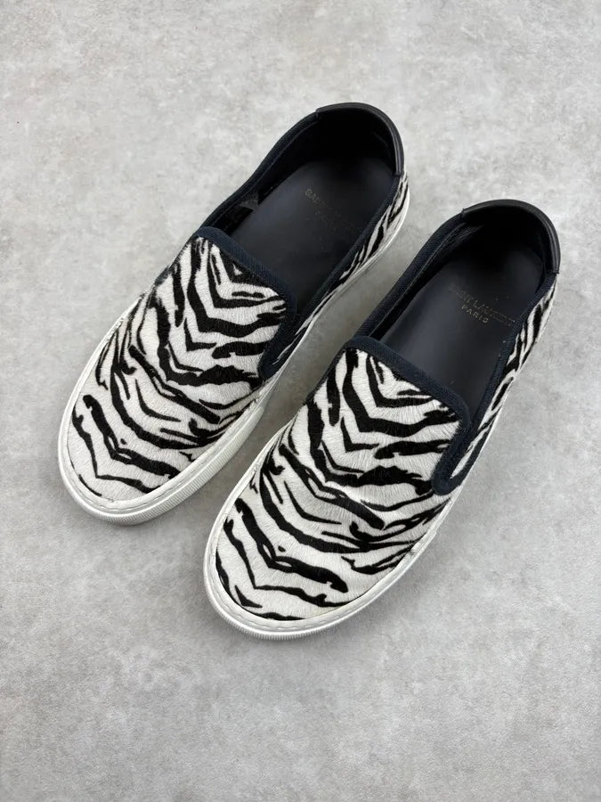 Saint Laurent Venice Black & White Calf Hair Zebra Mules Shoes jdHymoF 2