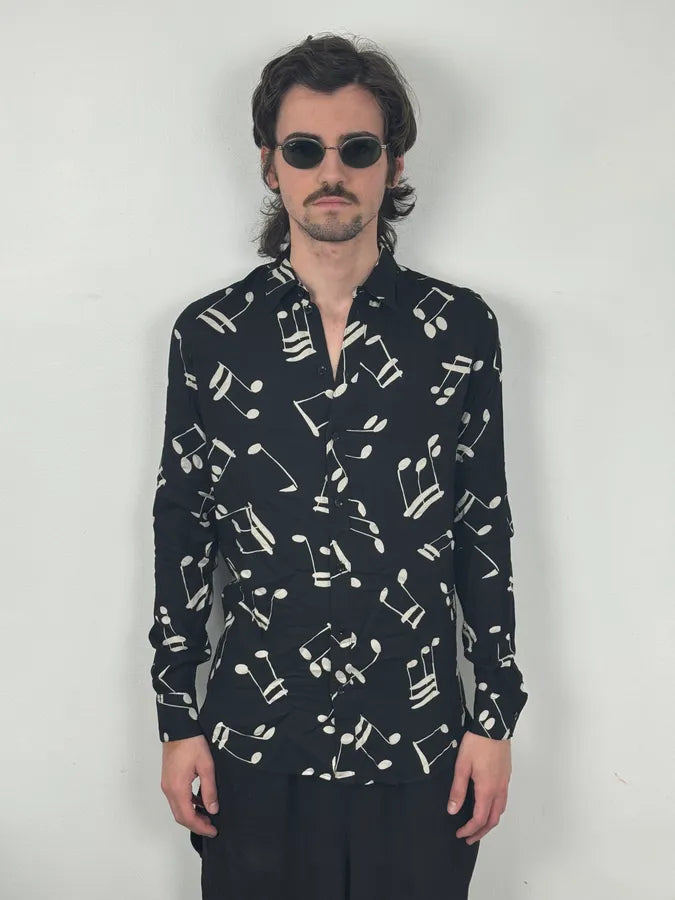 FW2016 Saint Laurent Black Music Notes Shirt by Hedi Slimane GeplOha 1