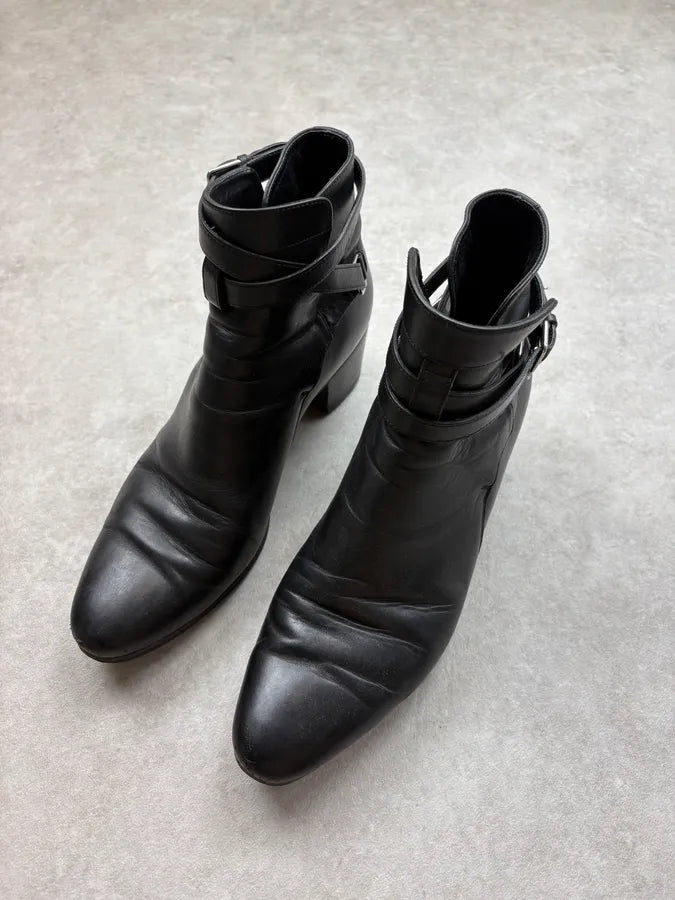 Saint Laurent Black Leather Strap Ankle Boots GPHCnhn 3