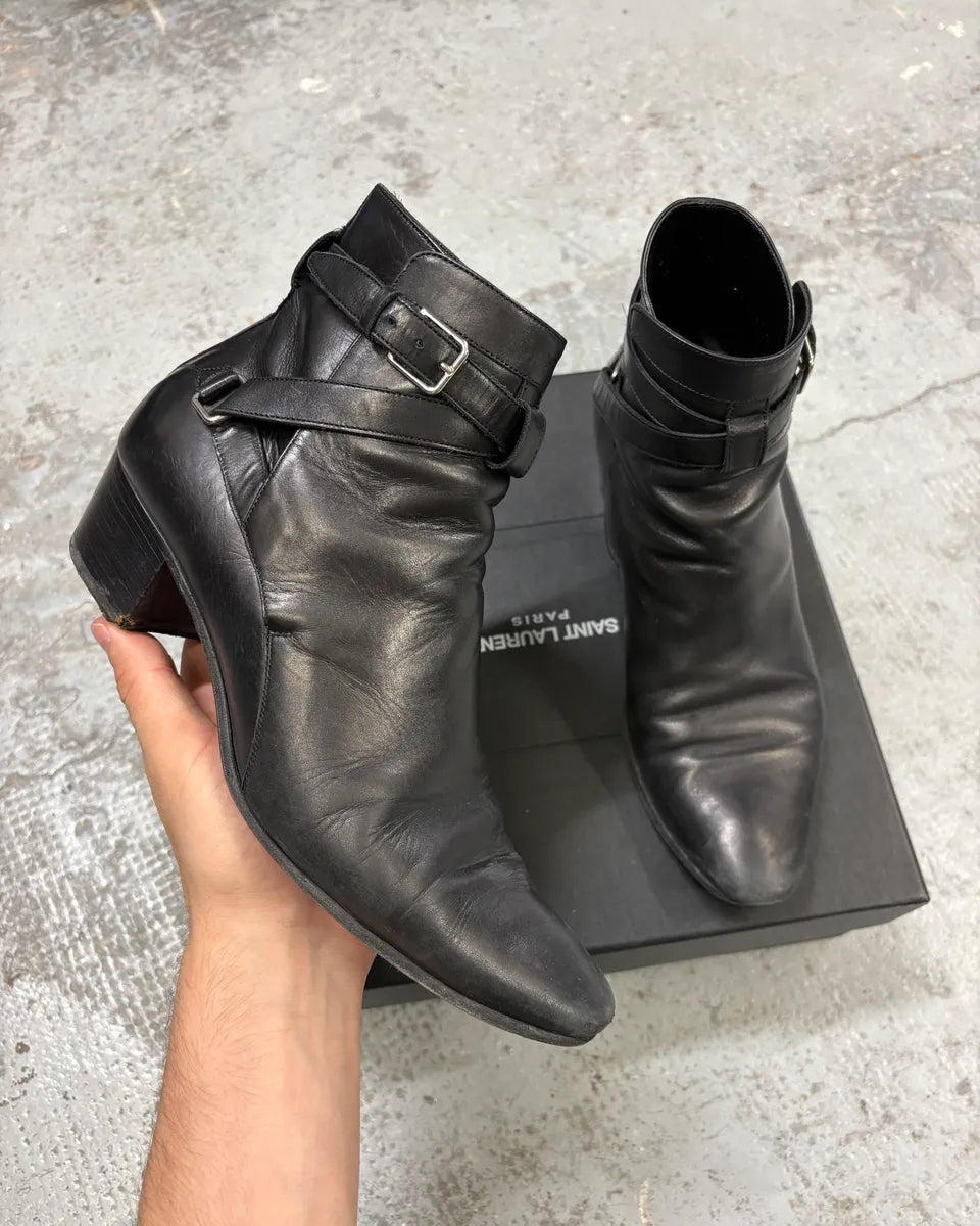 Saint Laurent Black Leather Ankle Buckle Boots xWRzfdR 0