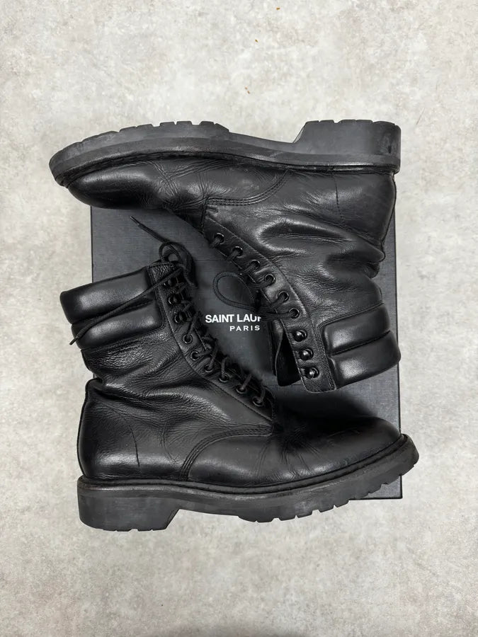 Saint Laurent Black Leather Combat Boots by Hedi Slimane kCCWSgS 1