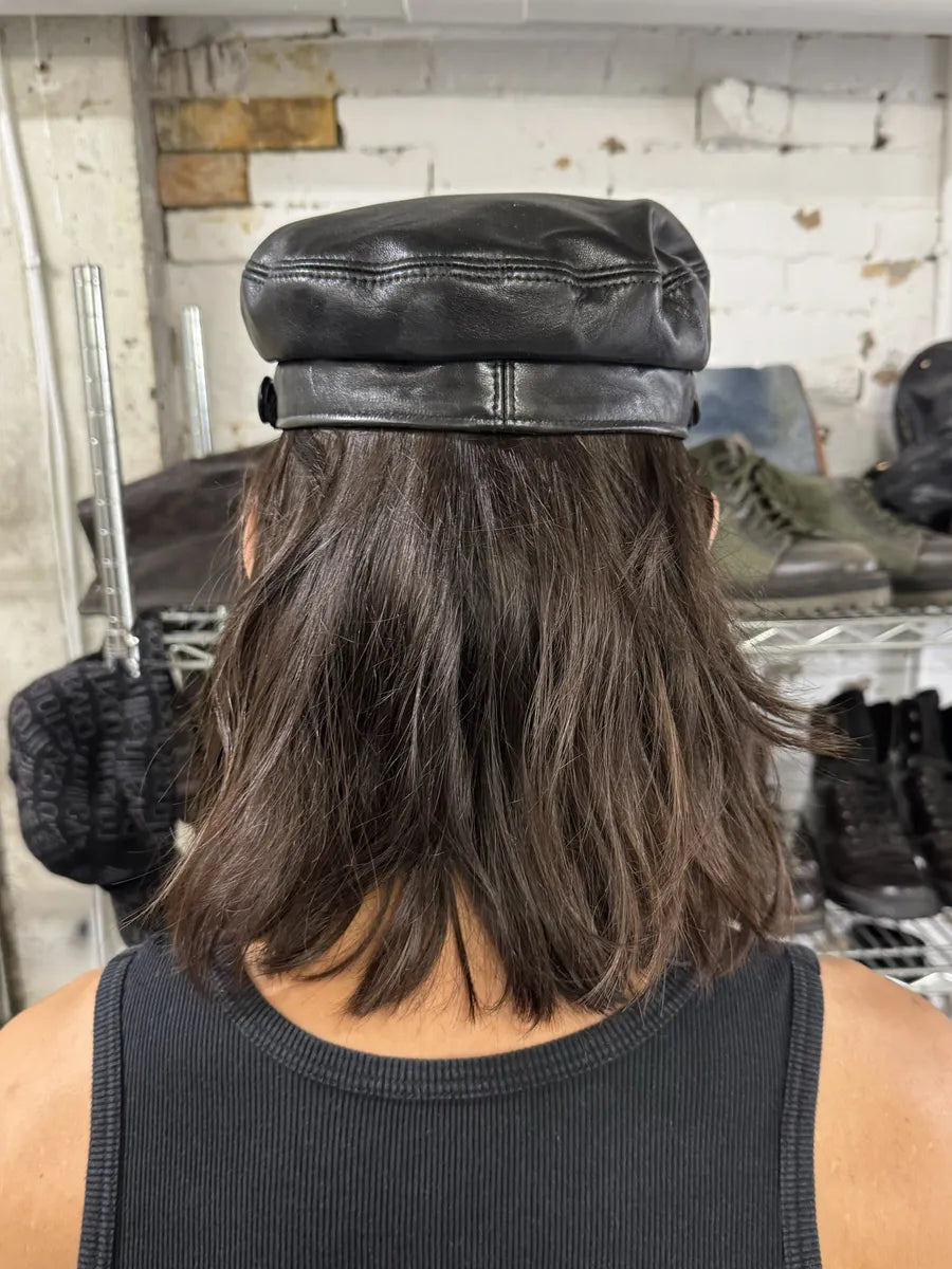 Saint Laurent Black Leather Newsboy Cap – Dolce Vita Hub