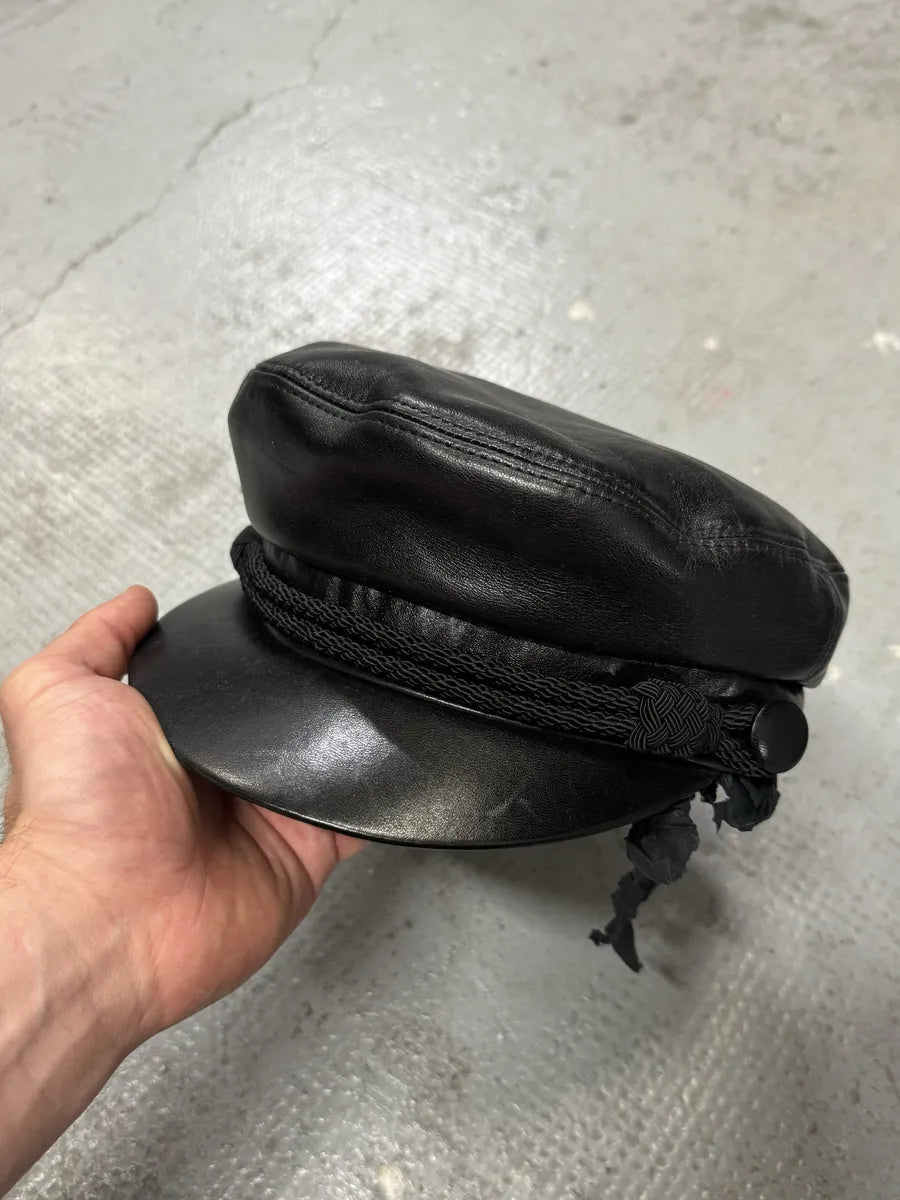 Saint Laurent Black Leather Newsboy Cap AINlPEO 4