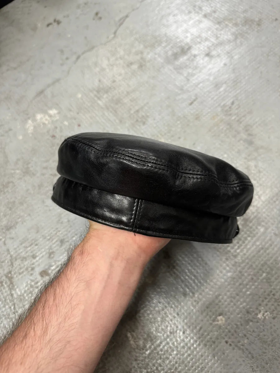 Saint Laurent Black Leather Newsboy Cap AINlPEO 5