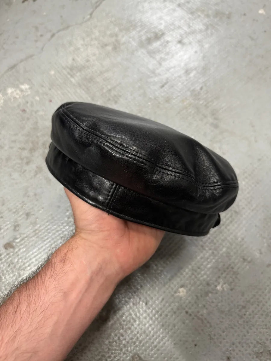 Saint Laurent Black Leather Newsboy Cap AINlPEO 6
