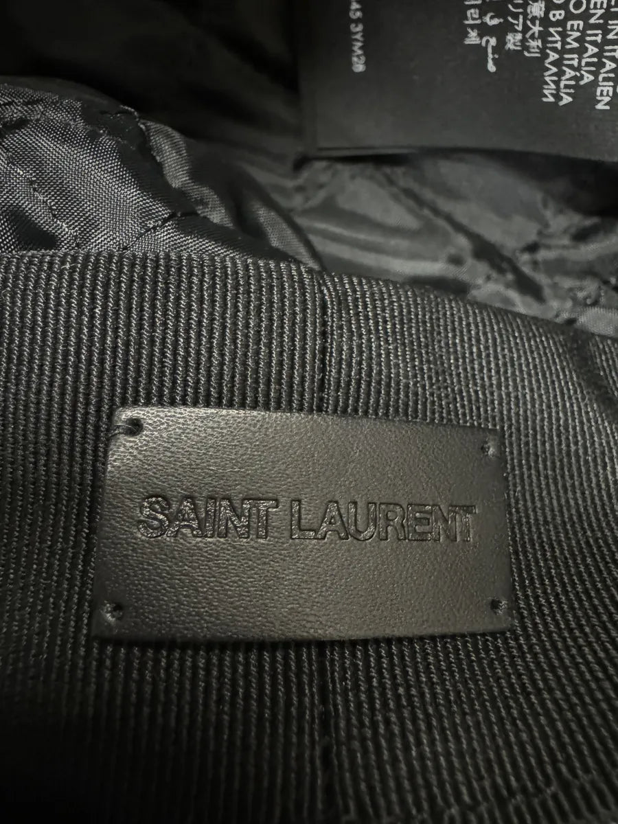Saint Laurent Black Leather Newsboy Cap AINlPEO 7
