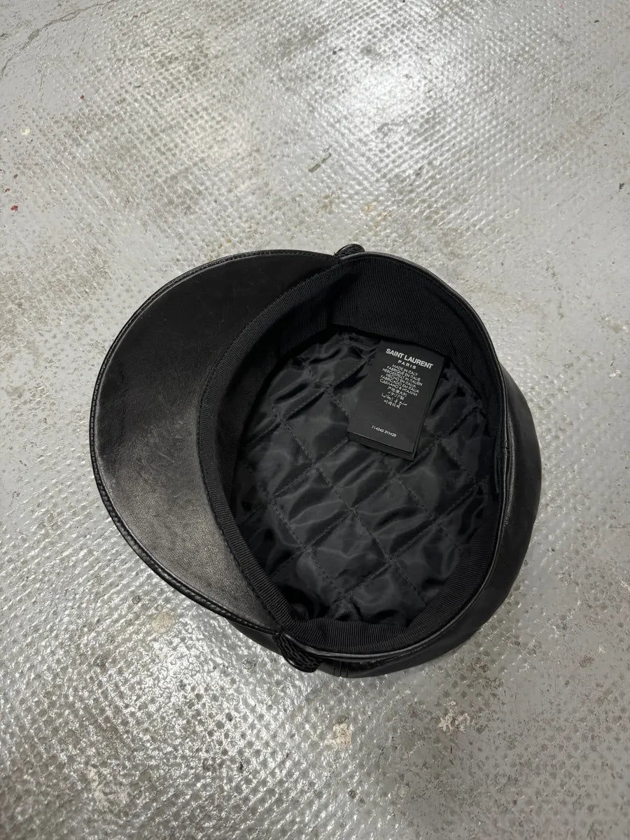 Saint Laurent Black Leather Newsboy Cap AINlPEO 8