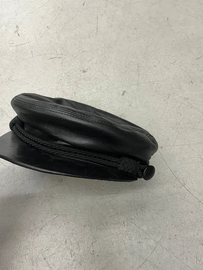 Saint Laurent Black Leather Officer Cap RCJehZW 6