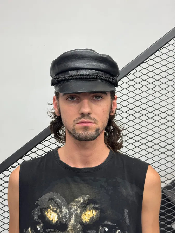 Saint Laurent Black Leather Officer Cap RCJehZW 1
