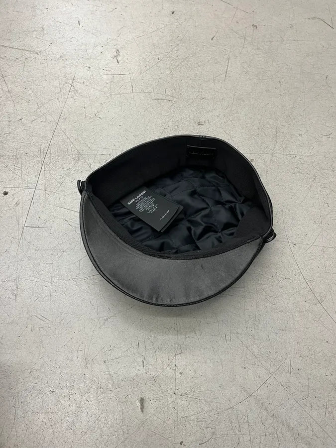 Saint Laurent Black Leather Officer Cap RCJehZW 8