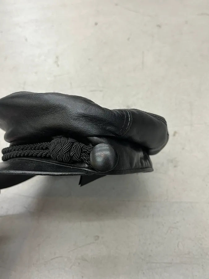 Saint Laurent Black Leather Officer Cap RCJehZW 7