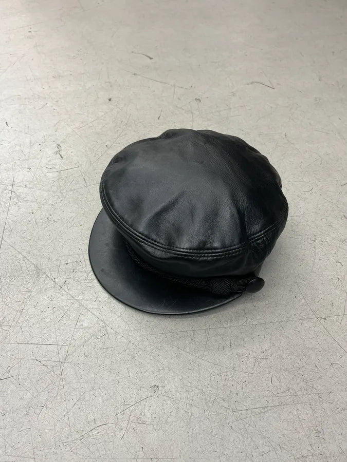 Saint Laurent Black Leather Officer Cap RCJehZW 3