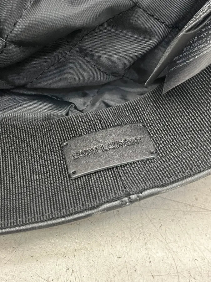 Saint Laurent Black Leather Officer Cap RCJehZW 10