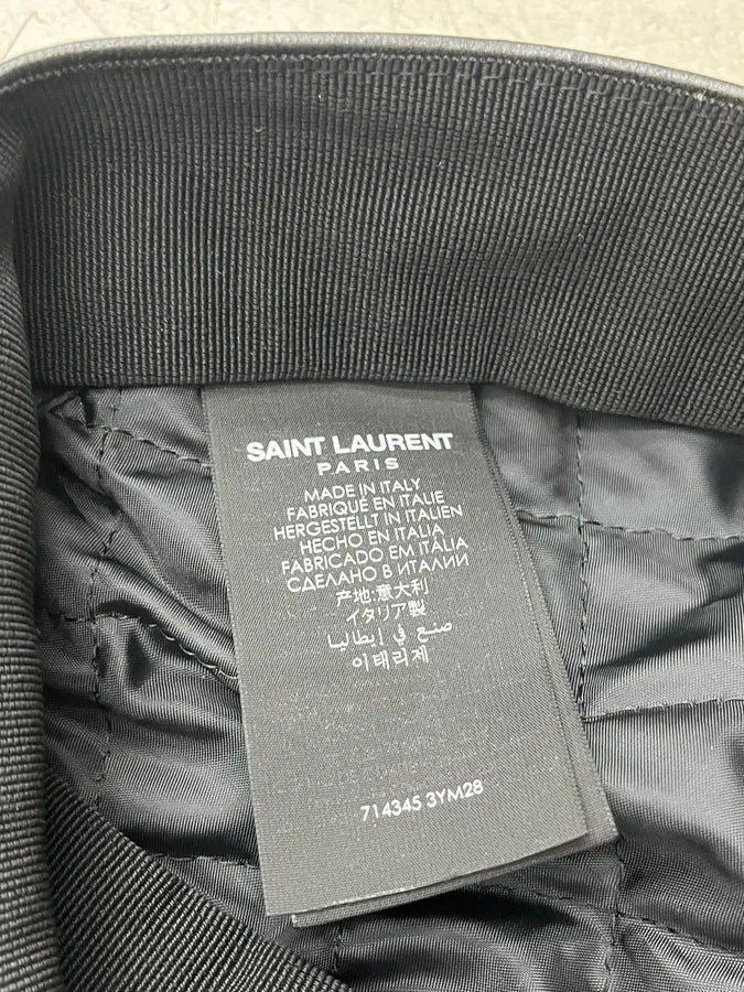Saint Laurent Black Leather Officer Cap RCJehZW 9