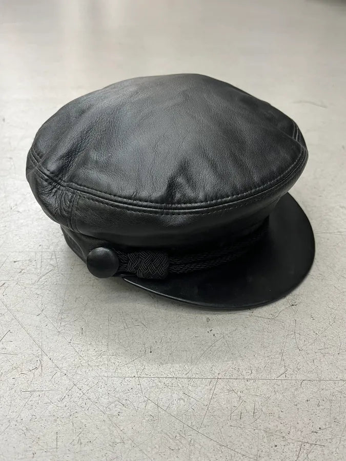 Saint Laurent Black Leather Officer Cap RCJehZW 0