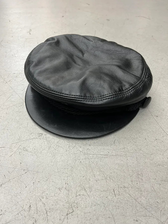 Saint Laurent Black Leather Officer Cap RCJehZW 5