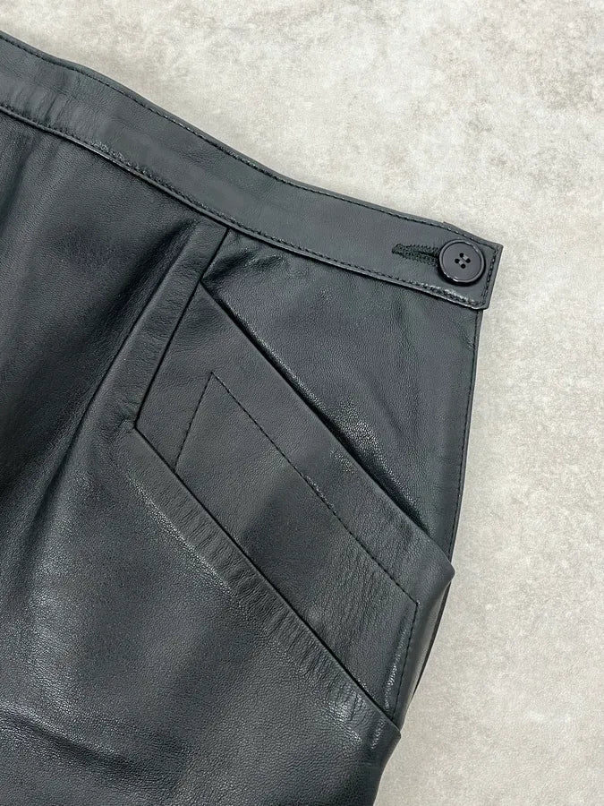 1990s Saint Laurent Rive Gauche Black Leather Skirt  hEeRzwJ 6