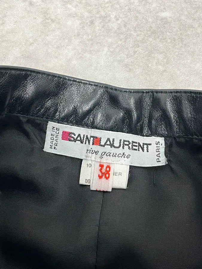1990s Saint Laurent Rive Gauche Black Leather Skirt  hEeRzwJ 7