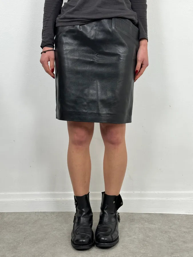 1990s Saint Laurent Rive Gauche Black Leather Skirt  hEeRzwJ 1
