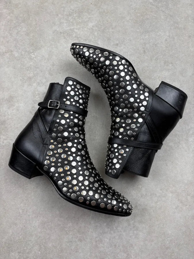 Saint Laurent Black Leather Studded Ankle Boots bUneNOB 5