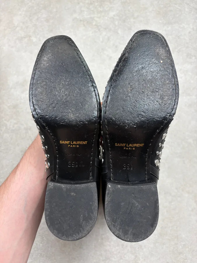 Saint Laurent Black Leather Studded Ankle Boots bUneNOB 7