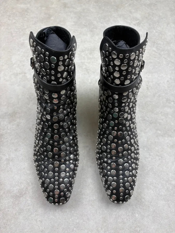 Saint Laurent Black Leather Studded Ankle Boots bUneNOB 1