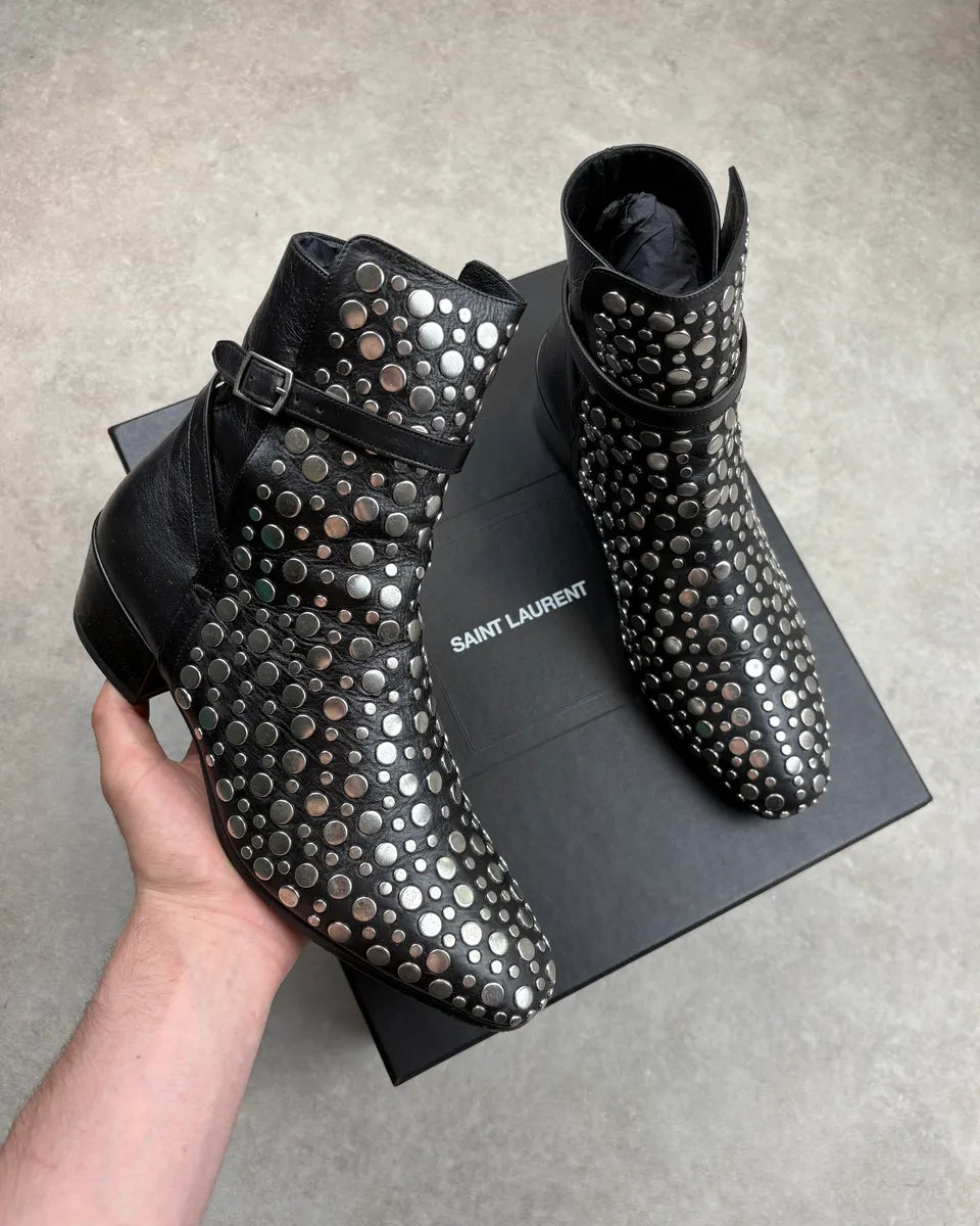 Saint Laurent Black Leather Studded Ankle Boots bUneNOB 0