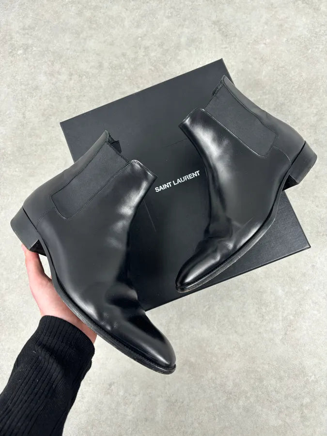 Saint Laurent Black Leather Wyatt Chelsea Boots WEIsjnM 0