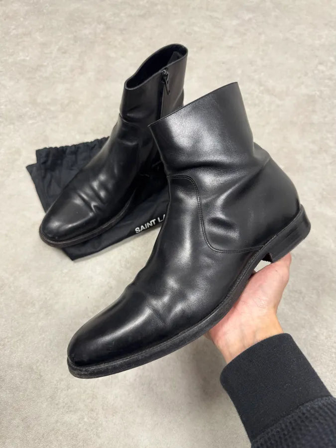 Saint Laurent Black Leather Zip Boots ZkFnBuZ 0