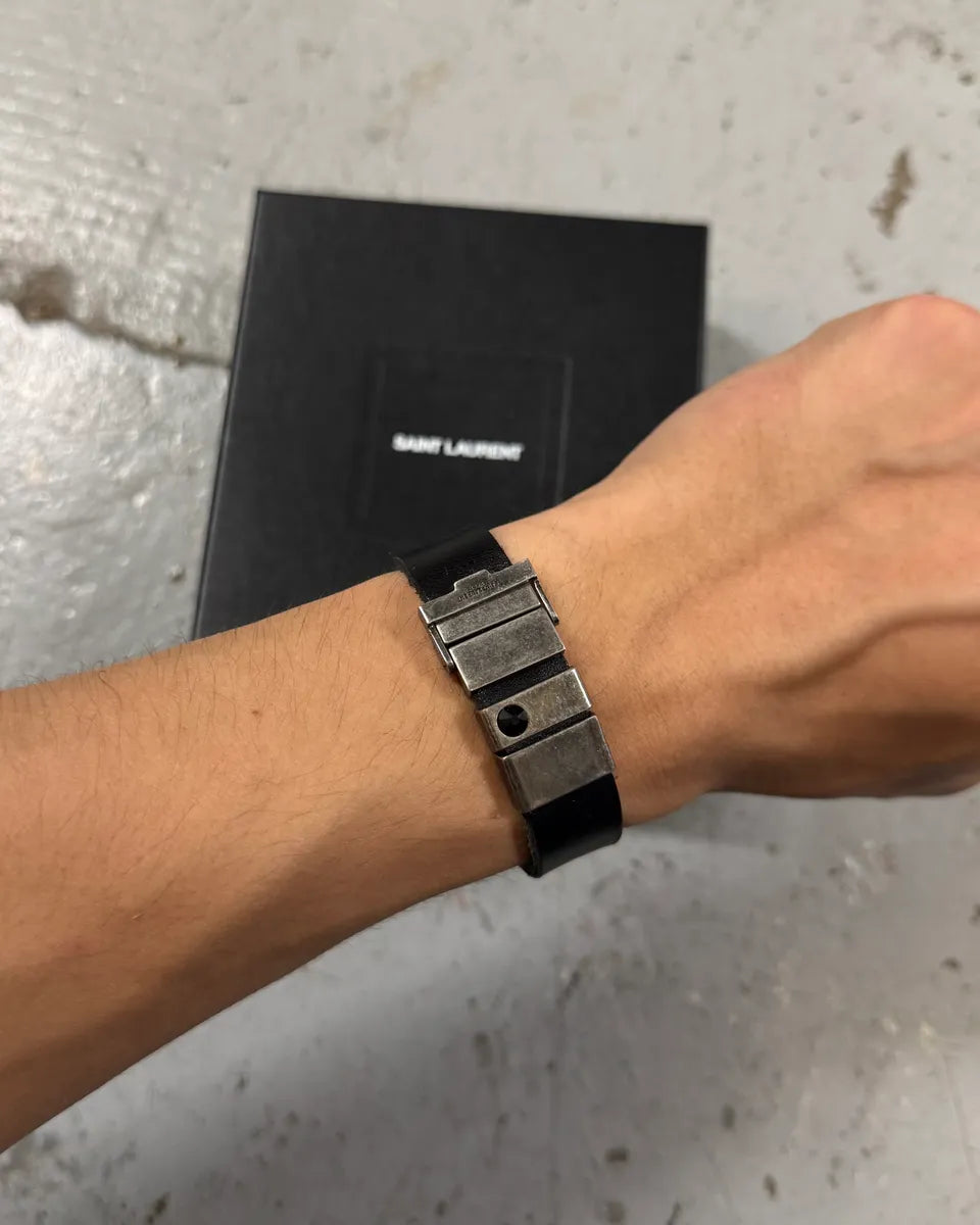 Saint Laurent Black Metal Buckle Leather Bracelet pHlEjiq 0