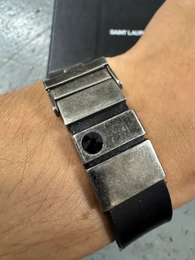 Saint Laurent Black Metal Buckle Leather Bracelet pHlEjiq 1