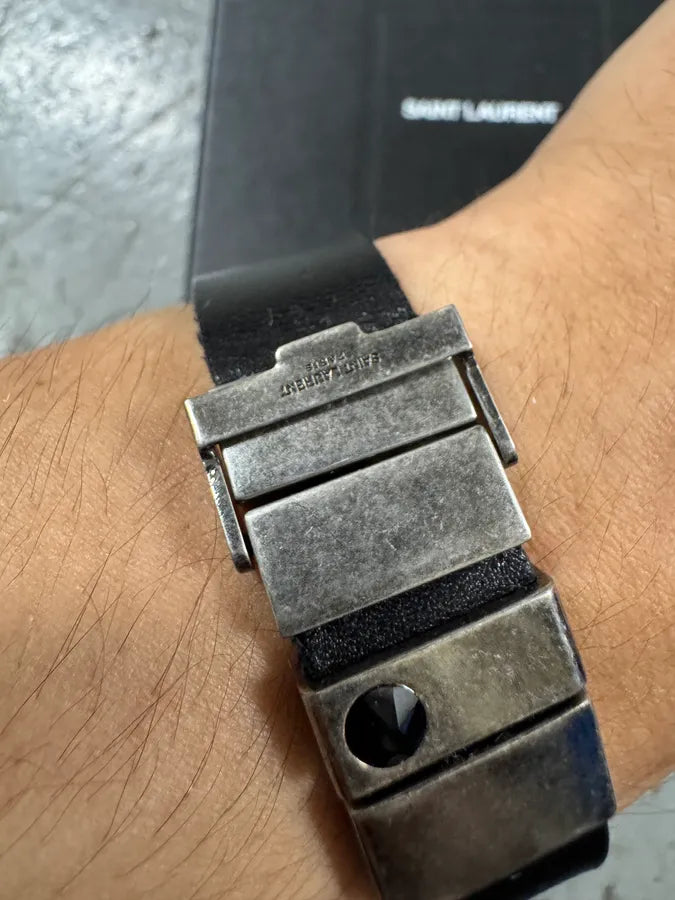 Saint Laurent Black Metal Buckle Leather Bracelet pHlEjiq 2