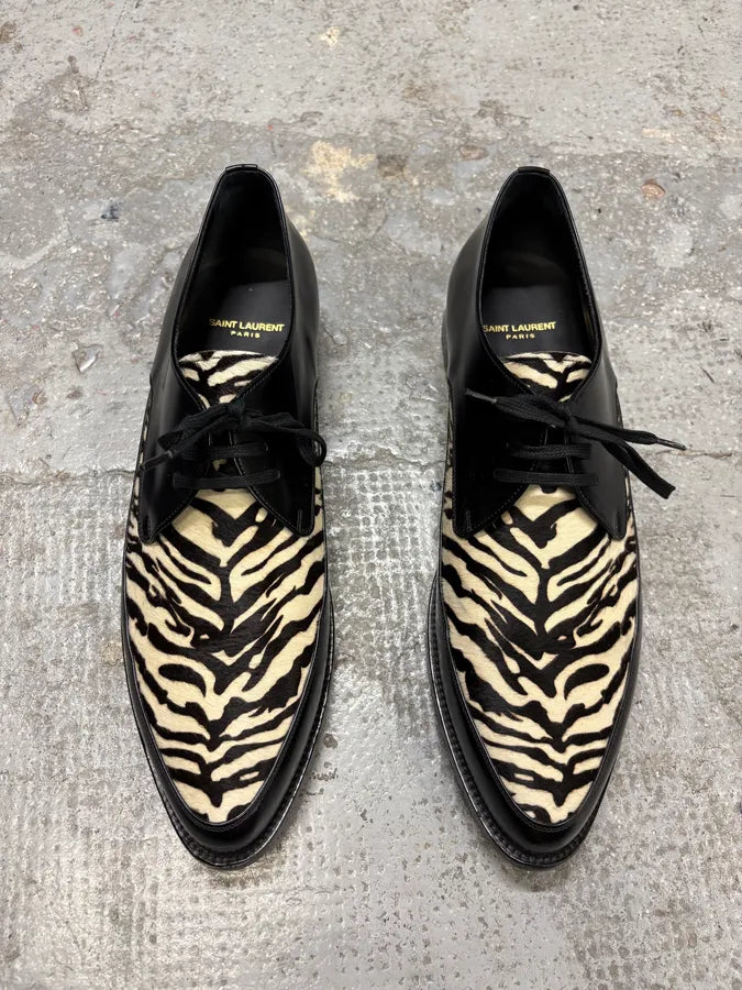 Saint Laurent Black Pony Hair Zebra Leather Shoes FvbusJo 1