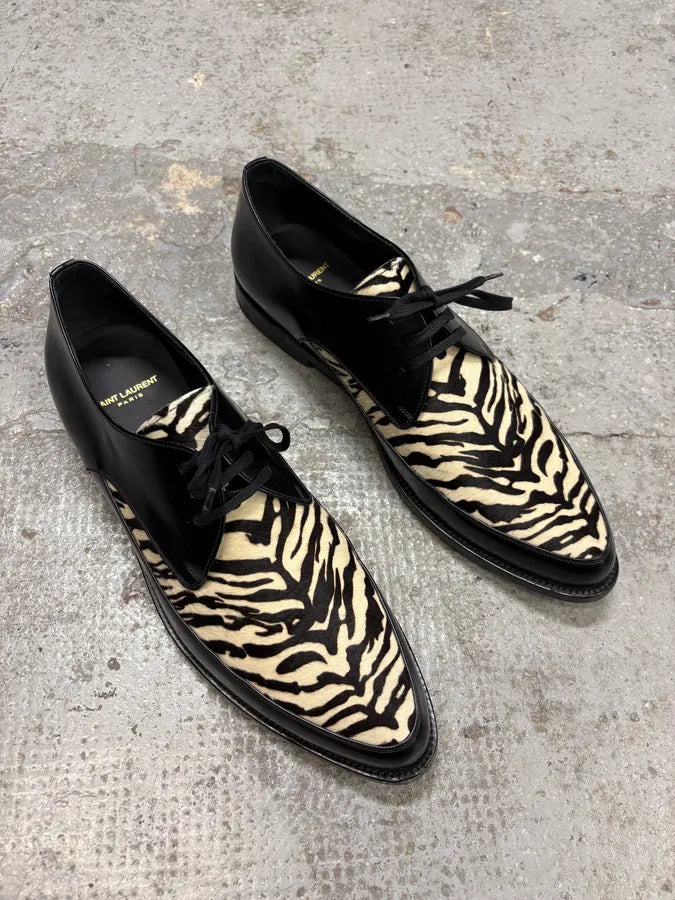 Saint Laurent Black Pony Hair Zebra Leather Shoes FvbusJo 3