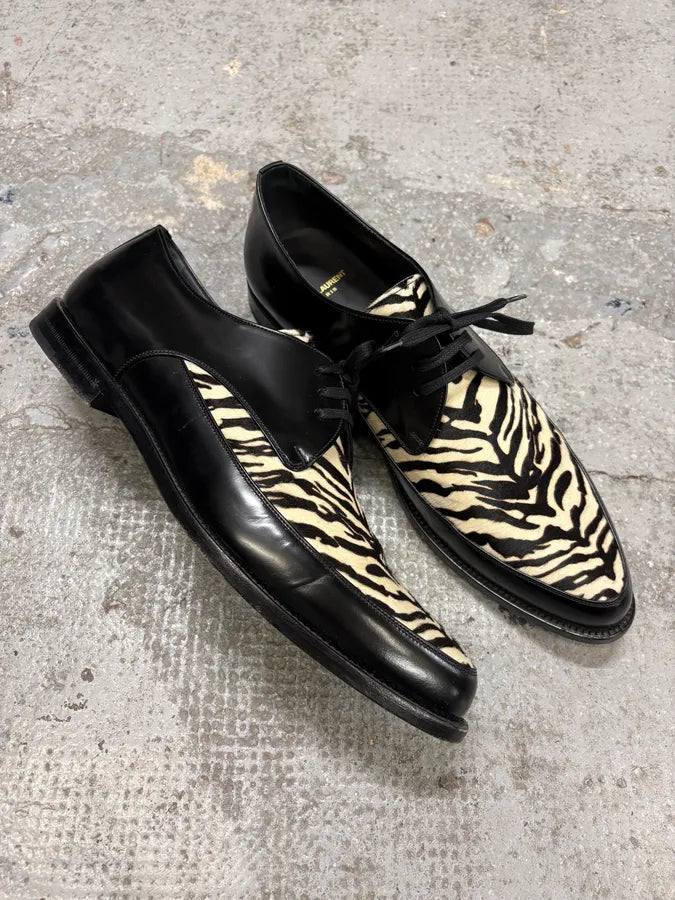 Saint Laurent Black Pony Hair Zebra Leather Shoes FvbusJo 4