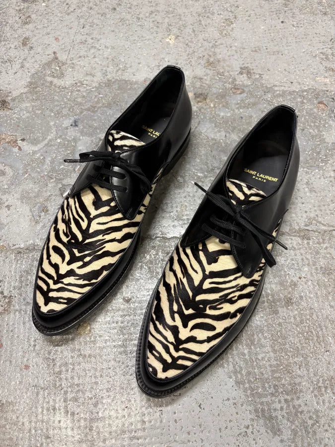 Saint Laurent Black Pony Hair Zebra Leather Shoes FvbusJo 2