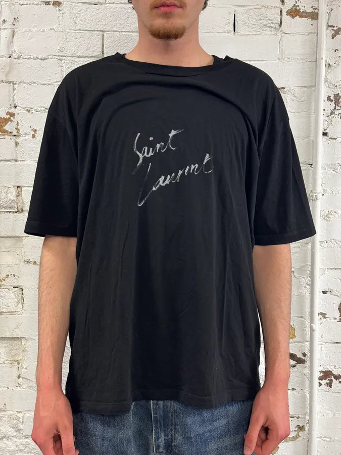 Saint Laurent Black Signature Logo T-Shirt lcqTqyt 1